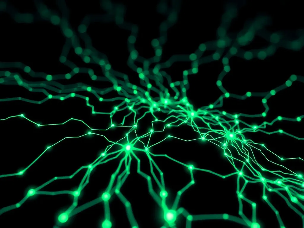Abstract technical visualization of neural network pathways,